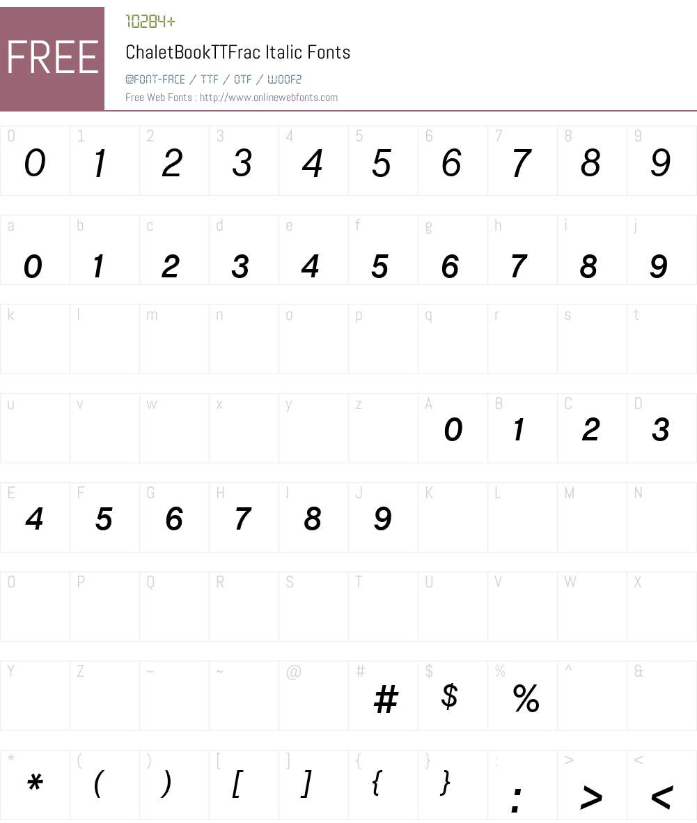 ChaletBookTTFrac Font Screenshots