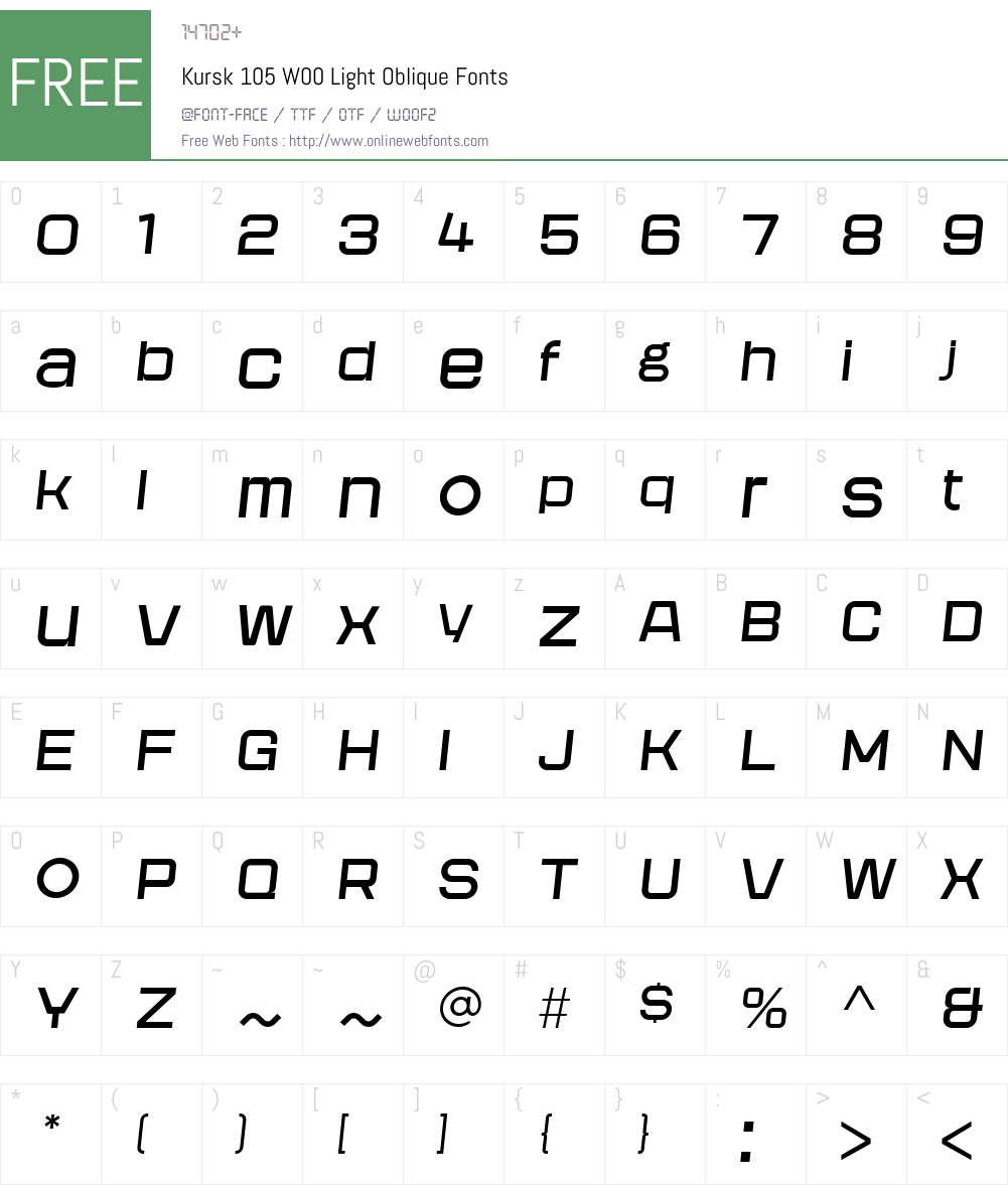 Kursk105W00-LightOblique Font Screenshots