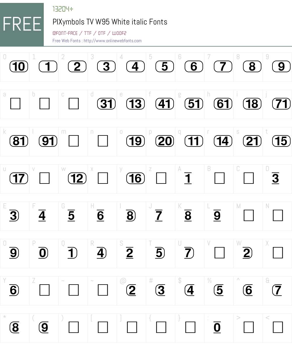 PIXymbolsTVW95-Whiteitalic Font Screenshots