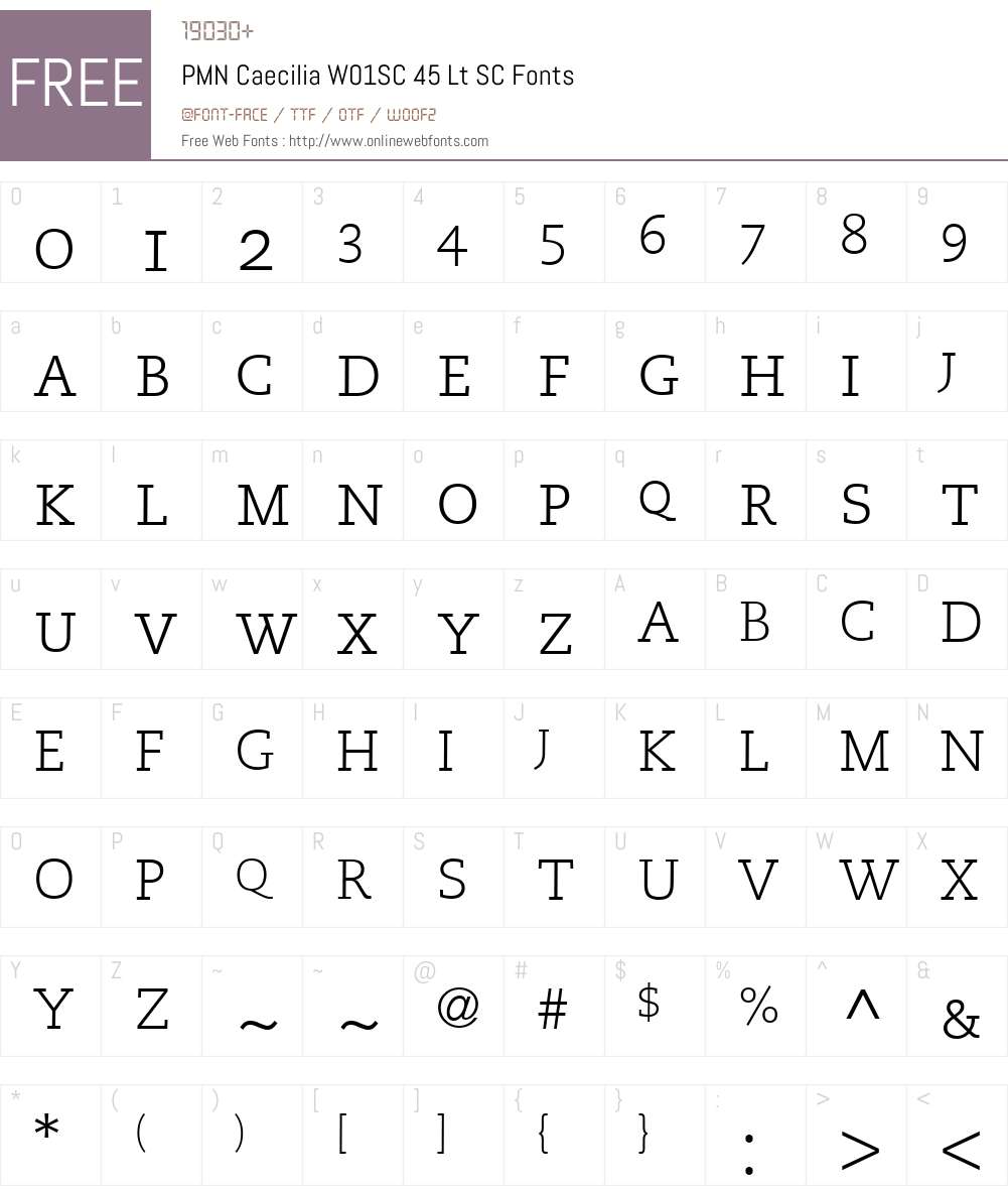 PMNCaeciliaW01SC-45LtSC Font Screenshots