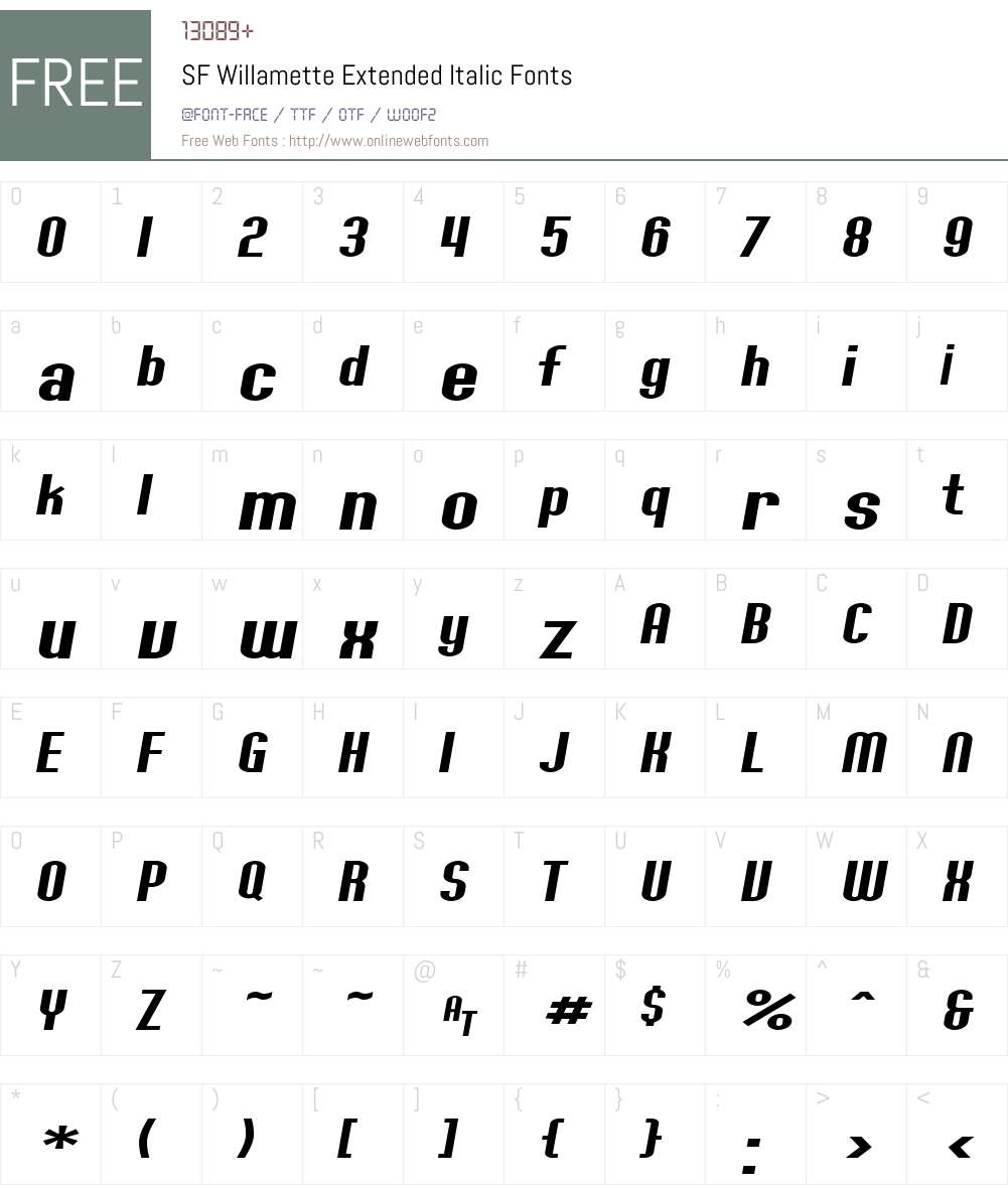 SF Willamette Extended Font Screenshots