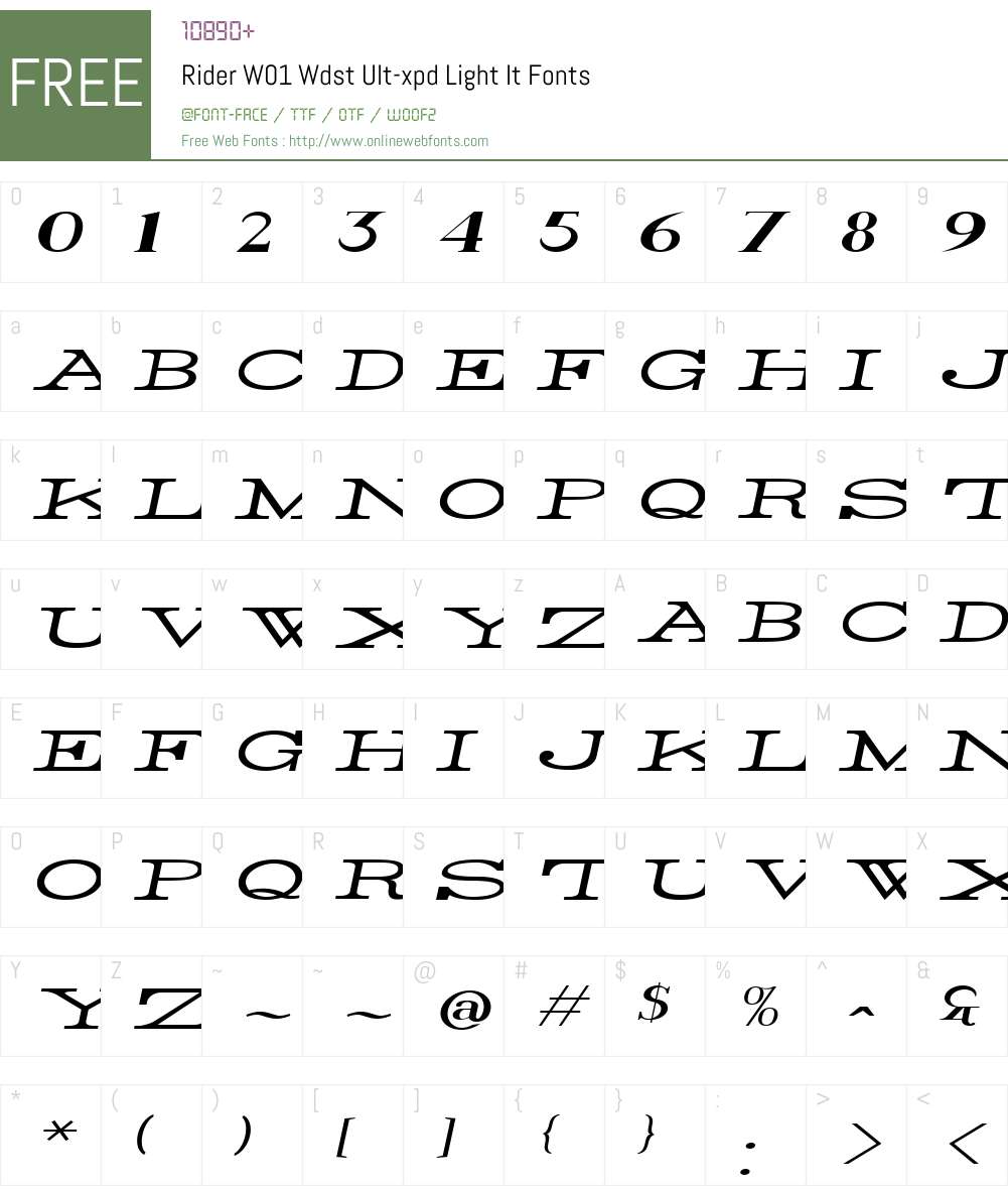 RiderW01-WdstUlt-xpdLightIt Font Screenshots