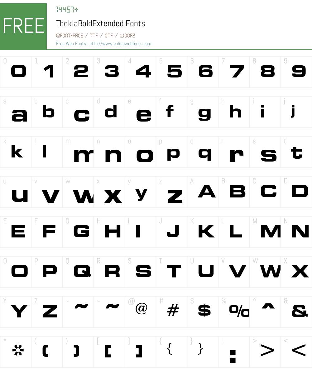 TheklaBoldExtended Font Screenshots