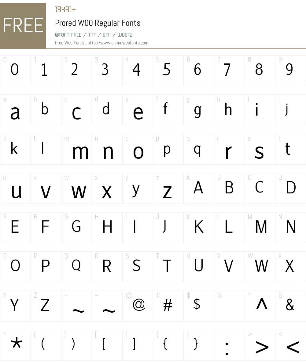 ProredW00-Regular Font Screenshots