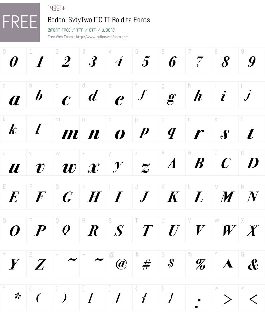 Bodoni SvtyTwo ITC TT Font Screenshots