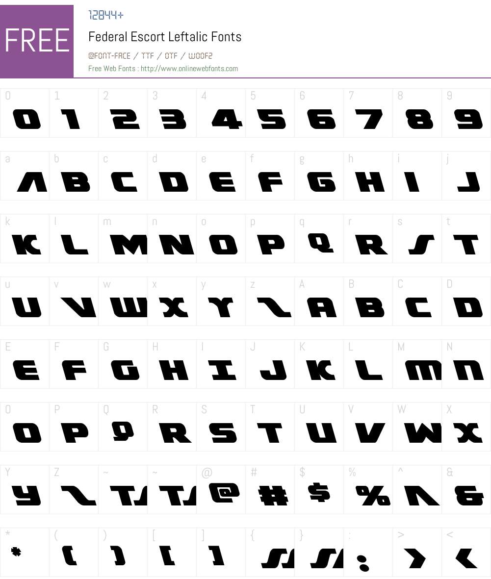 Federal Escort Leftalic Font Screenshots