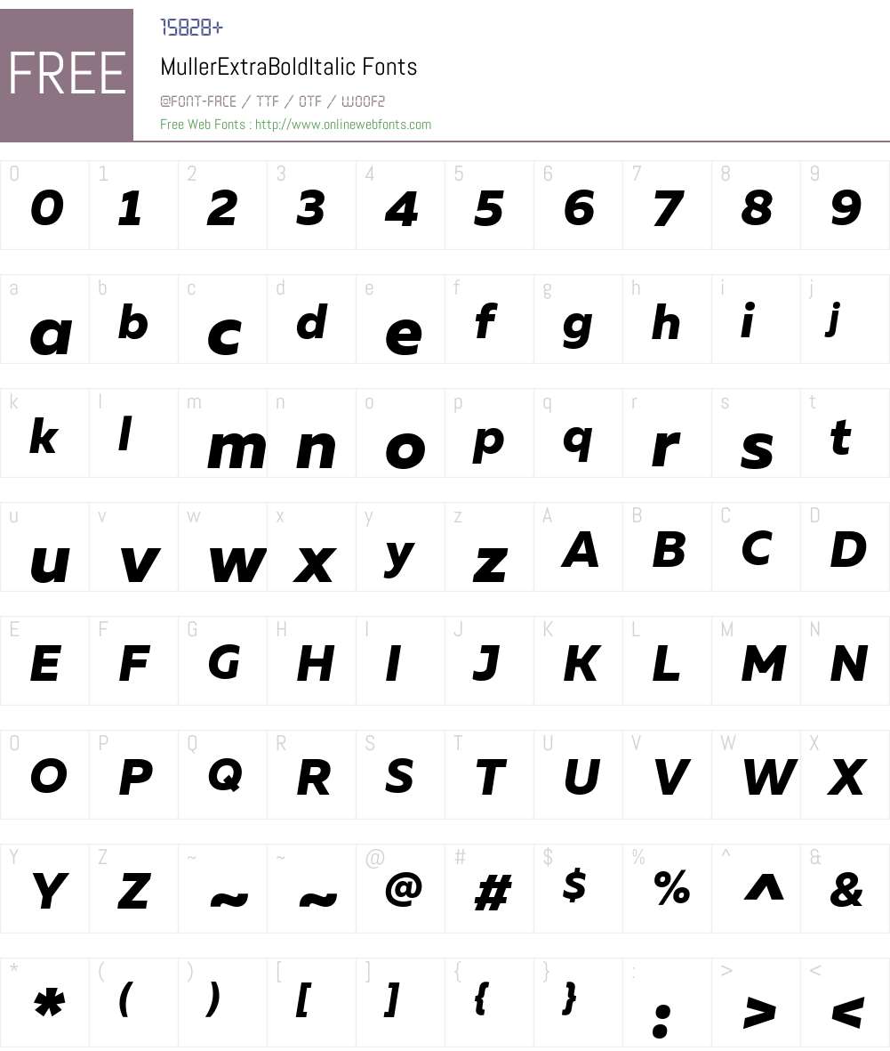MullerExtraBoldItalic Font Screenshots