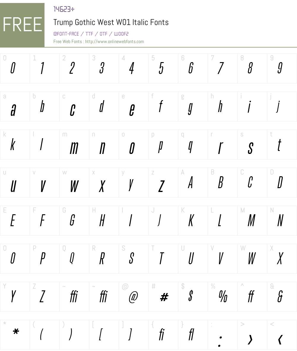 TrumpGothicWestW01-Italic Font Screenshots