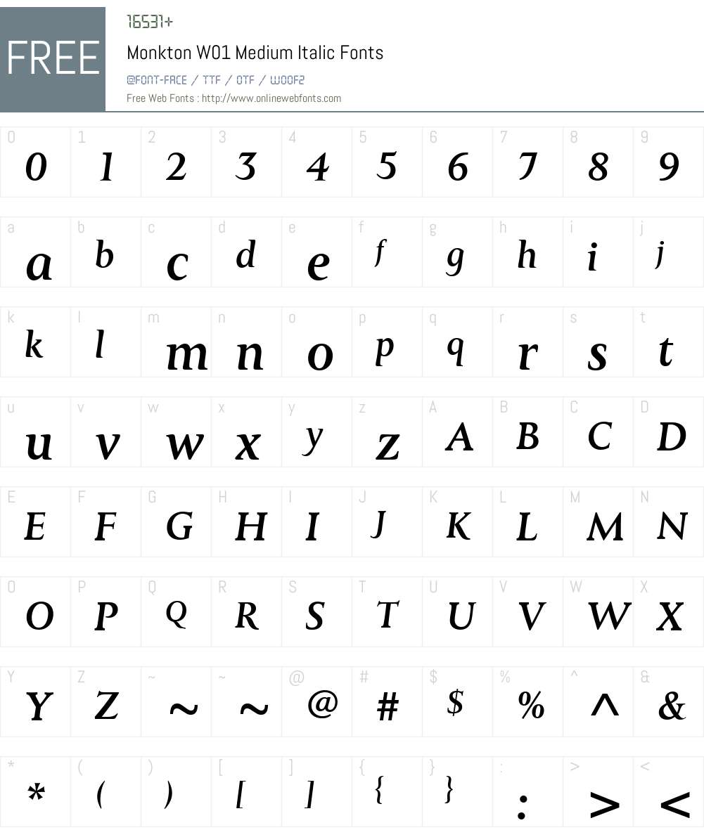 MonktonW01-MediumItalic Font Screenshots