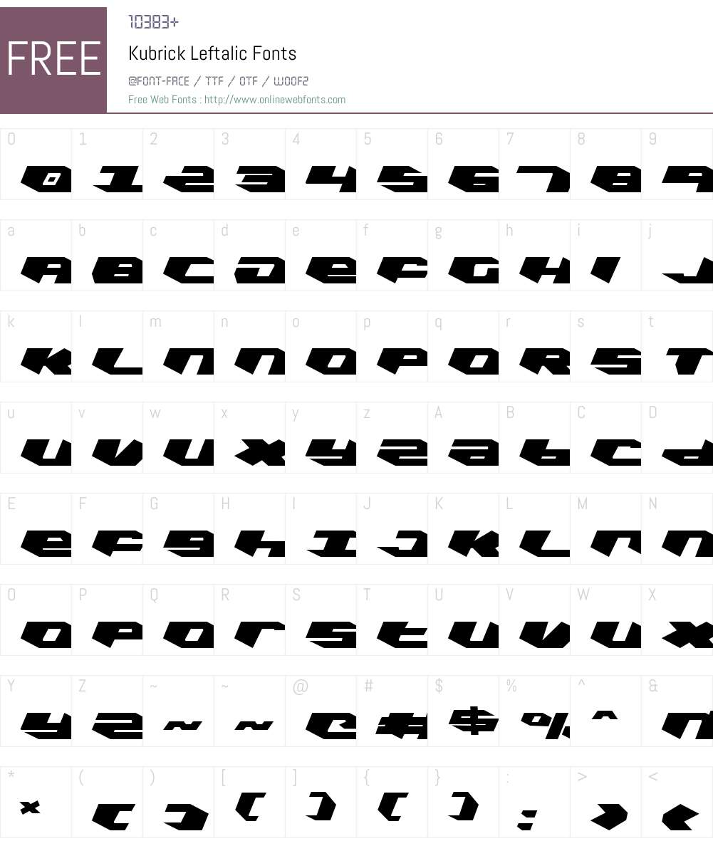 Kubrick Leftalic Font Screenshots