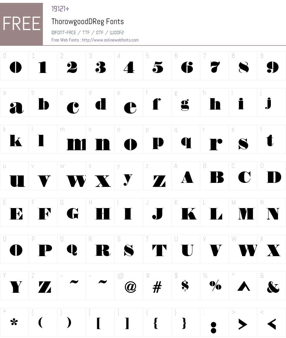 ThorowgoodDReg Font Screenshots