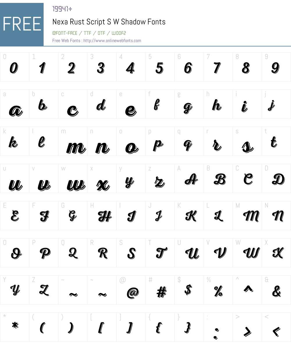 NexaRustScriptSW-Shadow Font Screenshots