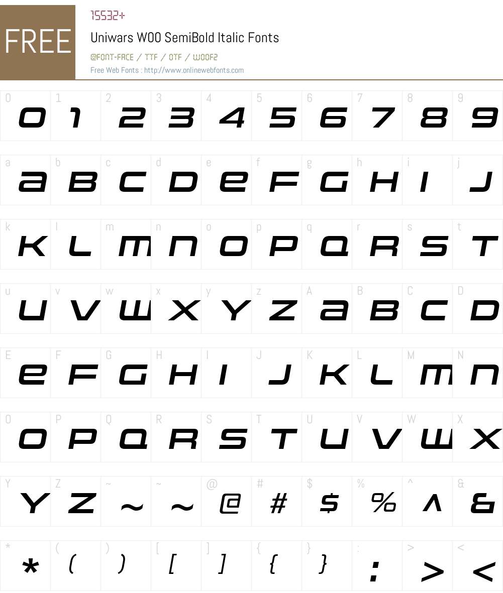 UniwarsW00-SemiBoldItalic Font Screenshots
