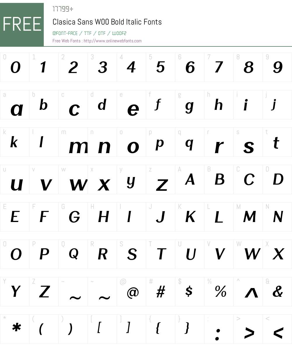 ClasicaSansW00-BoldItalic Font Screenshots