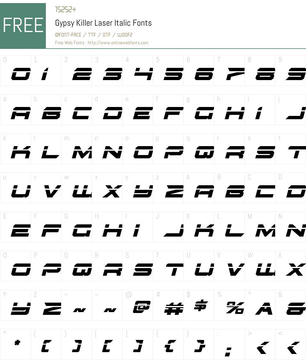 Gypsy Killer Laser Italic Font Screenshots