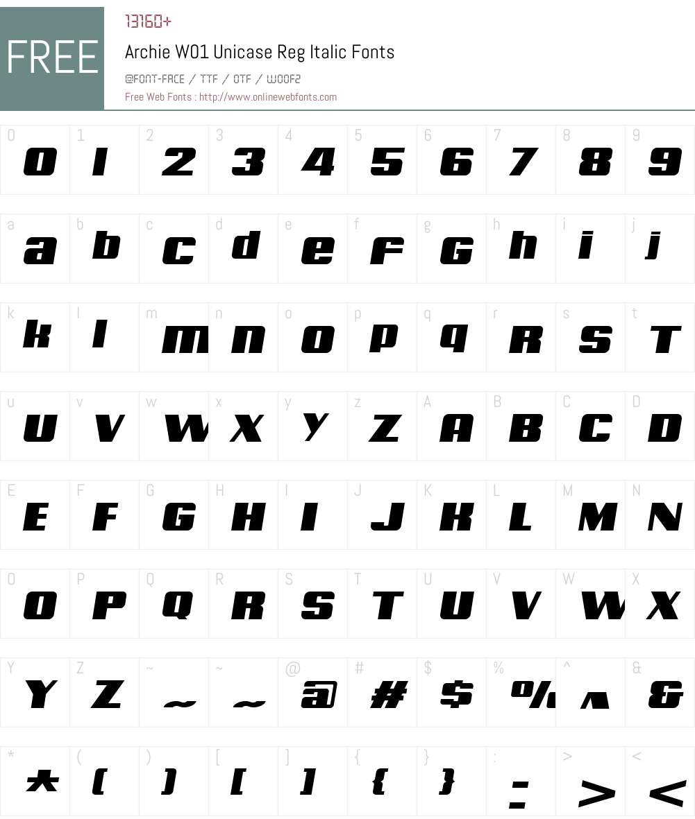 ArchieW01-UnicaseRegItalic Font Screenshots