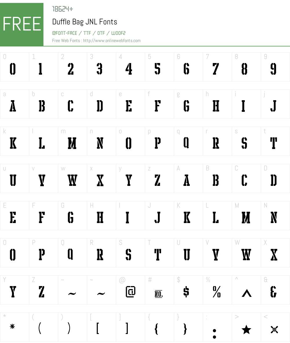 DuffleBagJNL Font Screenshots