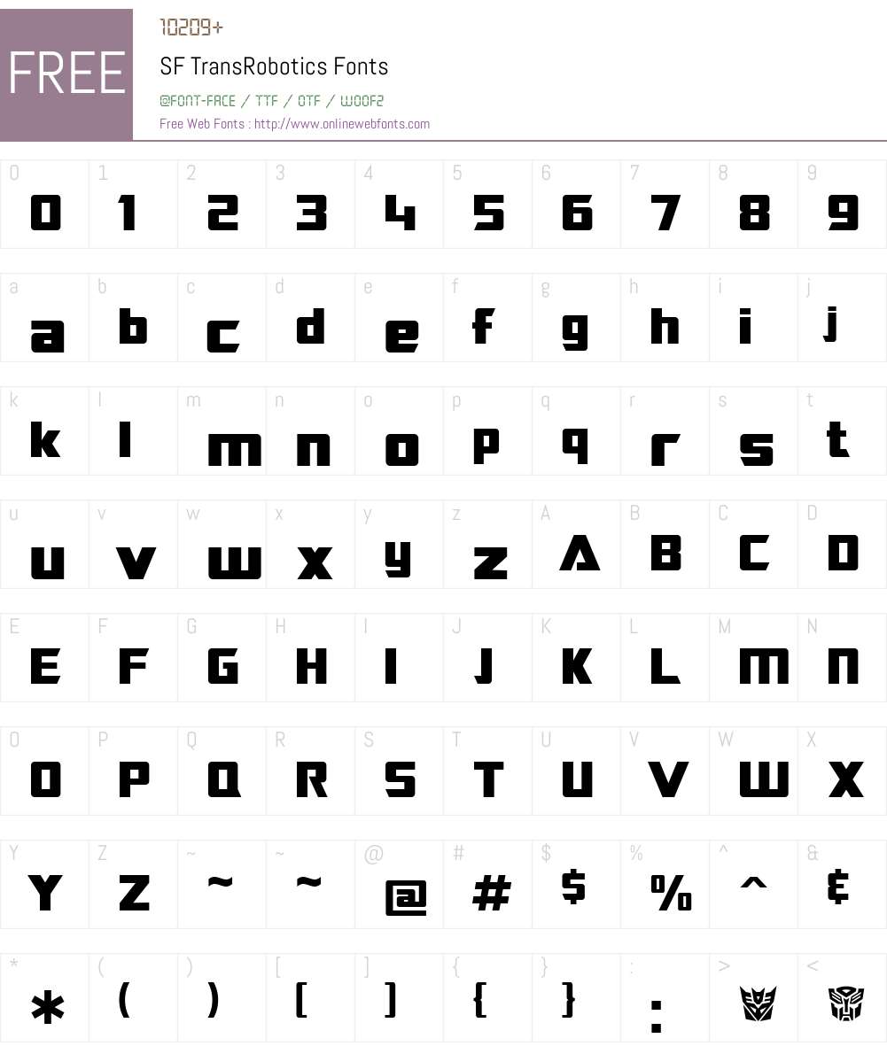 SF TransRobotics Font Screenshots