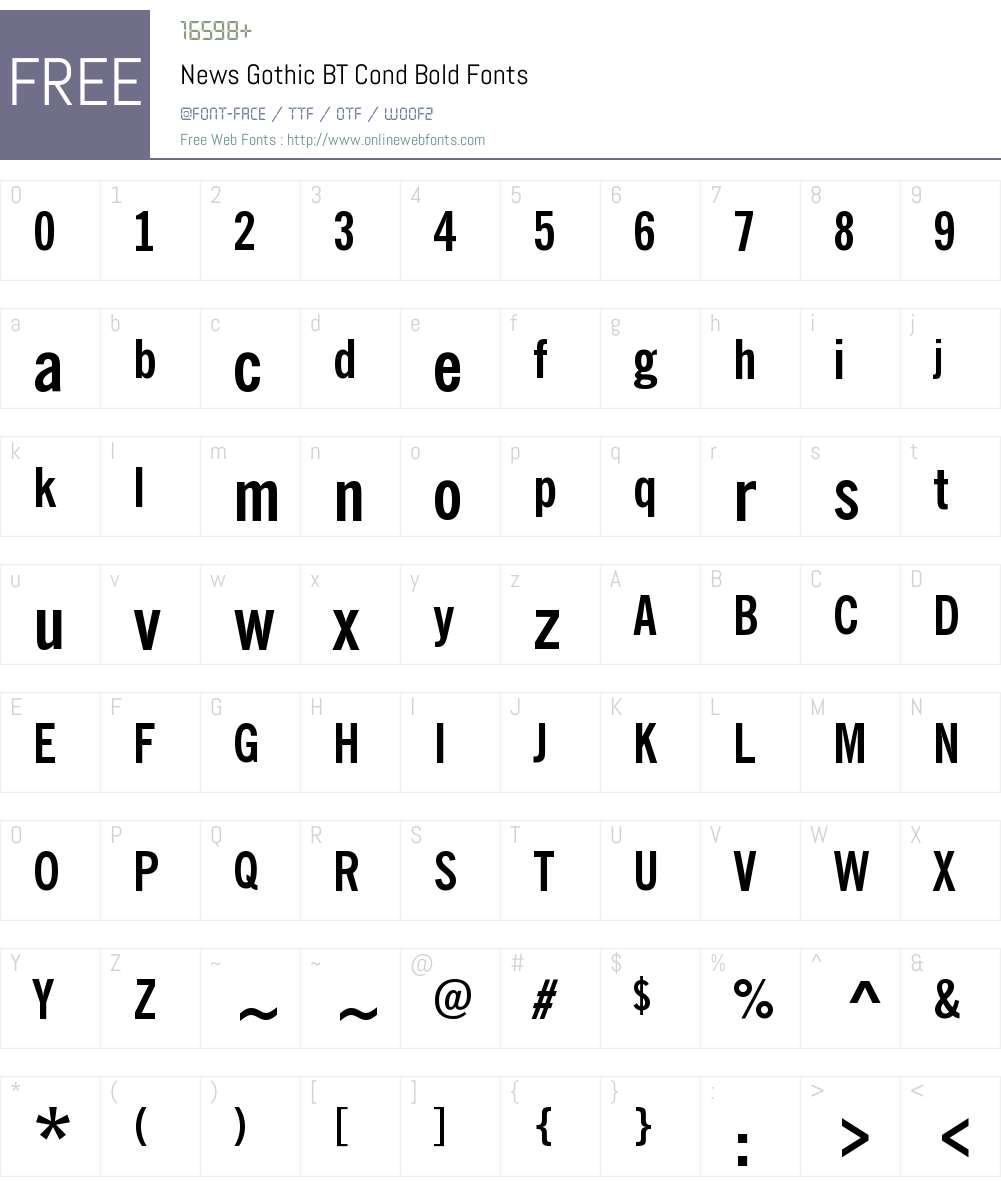 News Gothic BT Cond Bold Font Screenshots