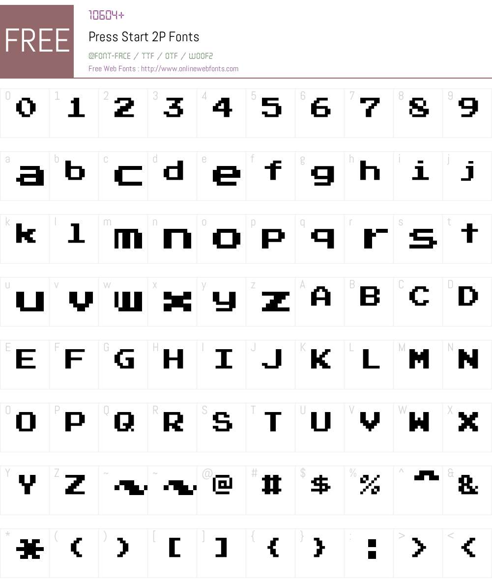 Press Start 2P Font Screenshots