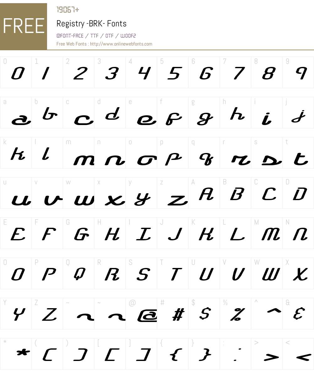 Registry (BRK) Font Screenshots