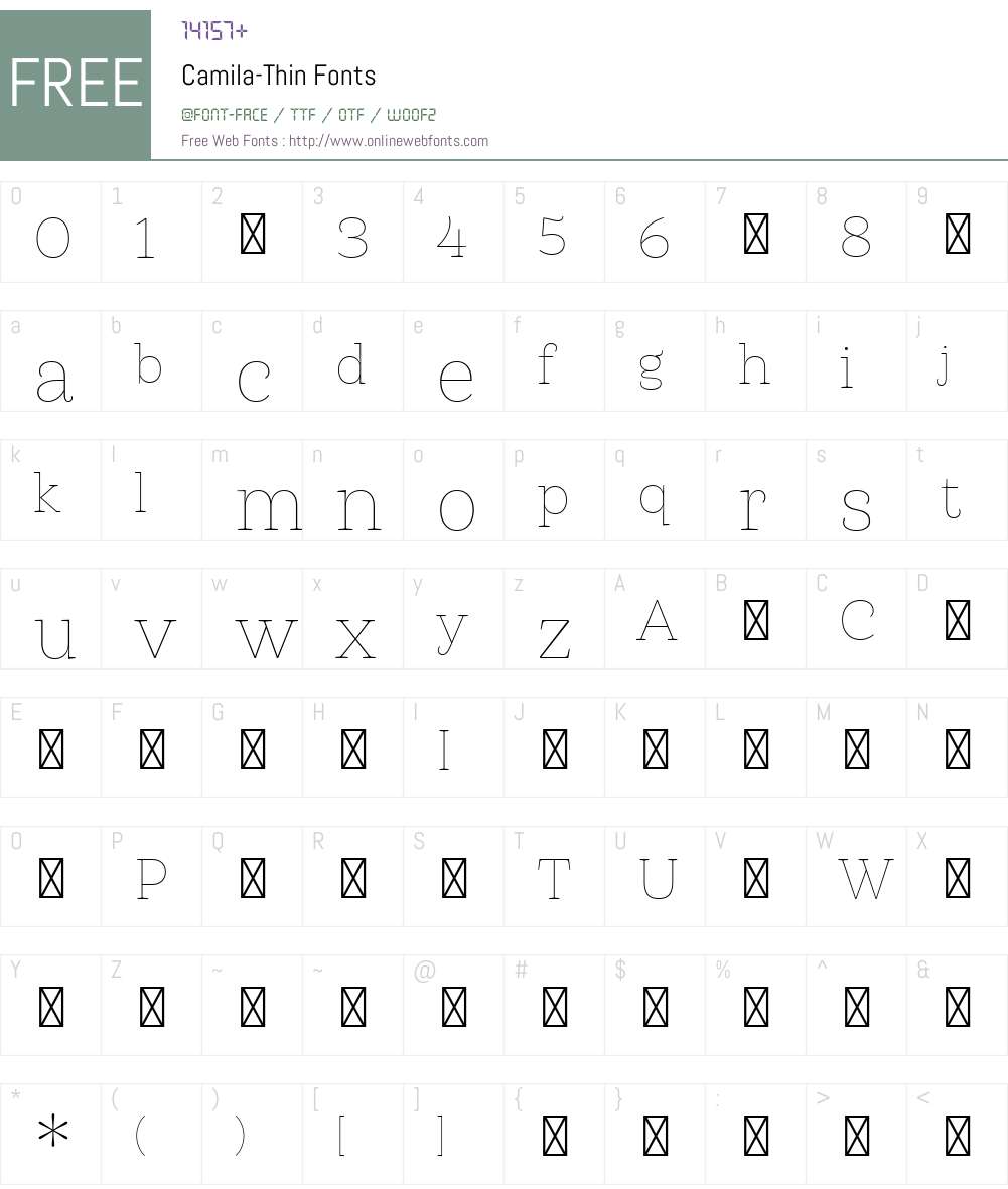 Camila-Thin Font Screenshots