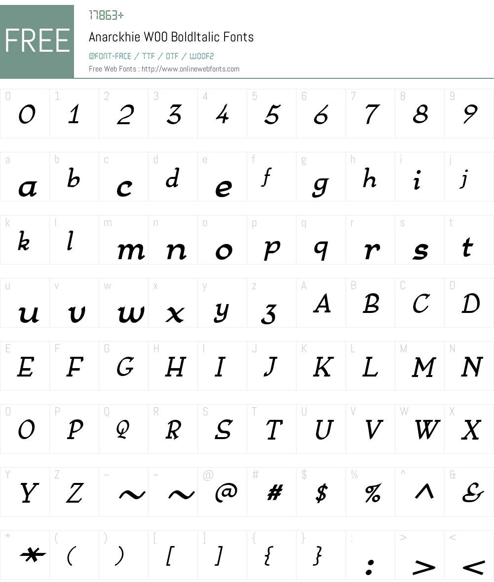 AnarckhieW00-BoldItalic Font Screenshots