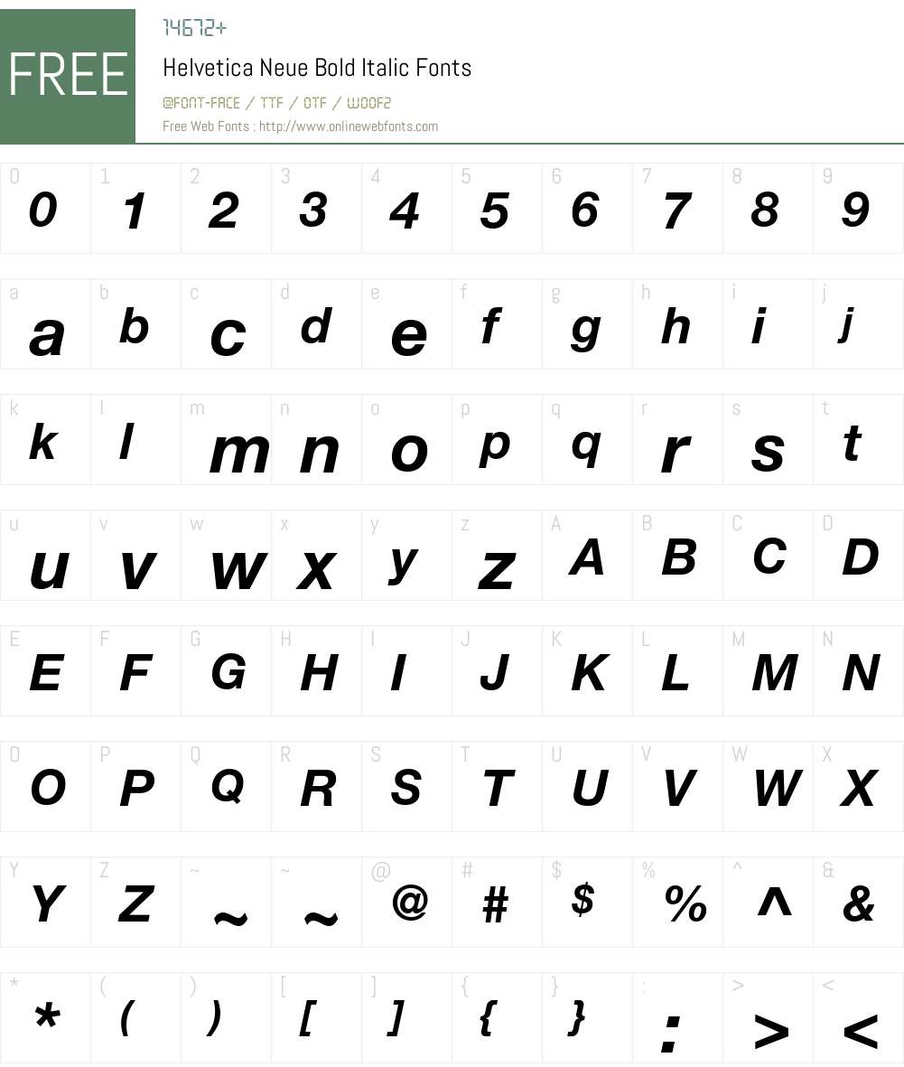 HelveticaNeue-BoldItalic Font Screenshots
