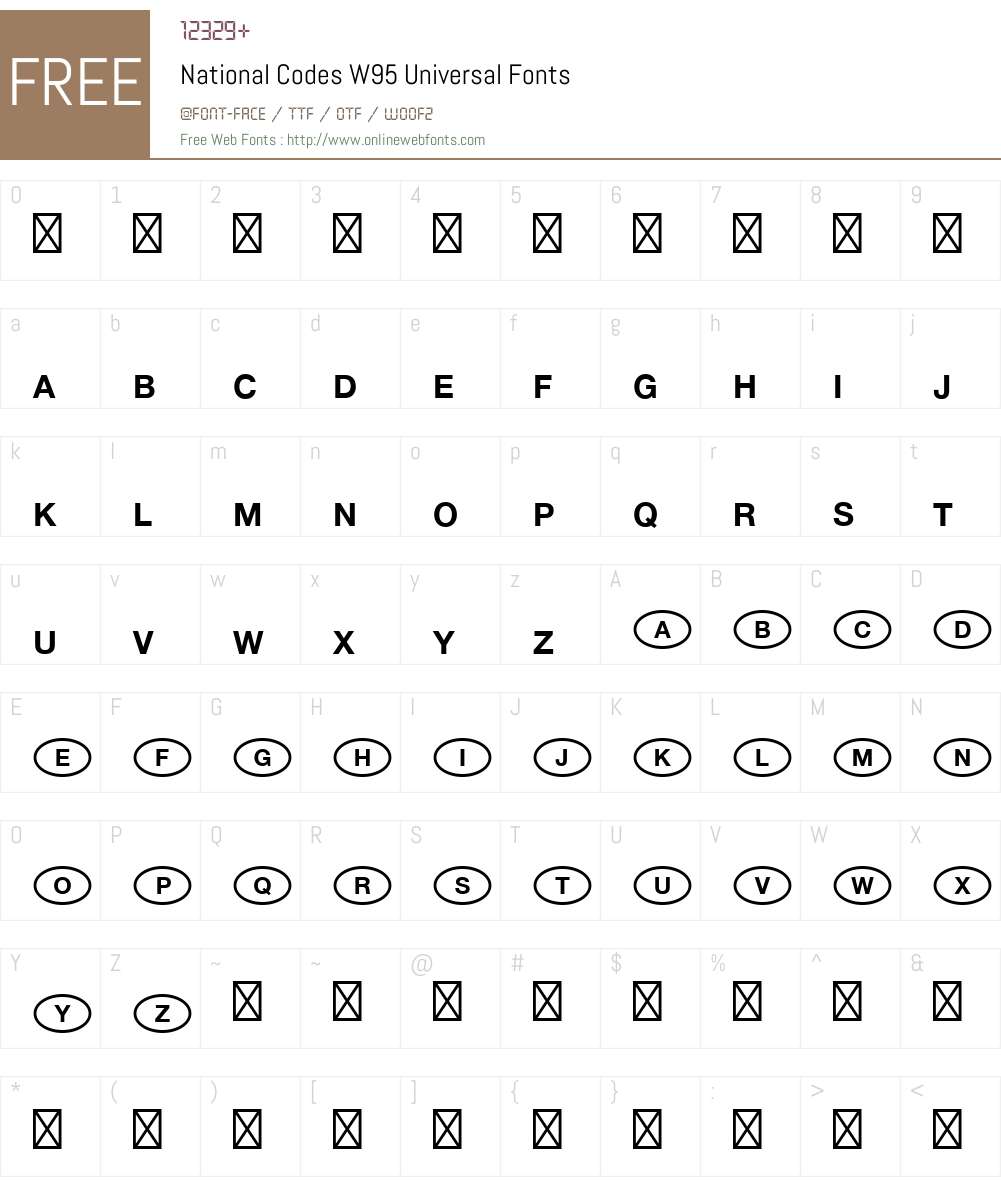NationalCodesW95-Universal Font Screenshots
