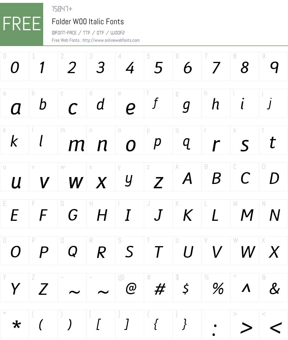 FolderW00-Italic Font Screenshots