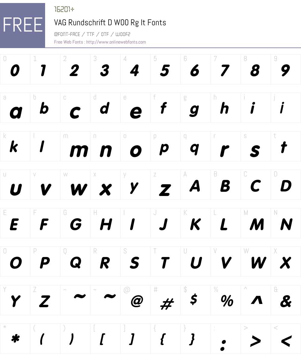 VAGRundschriftDW00-RgIt Font Screenshots