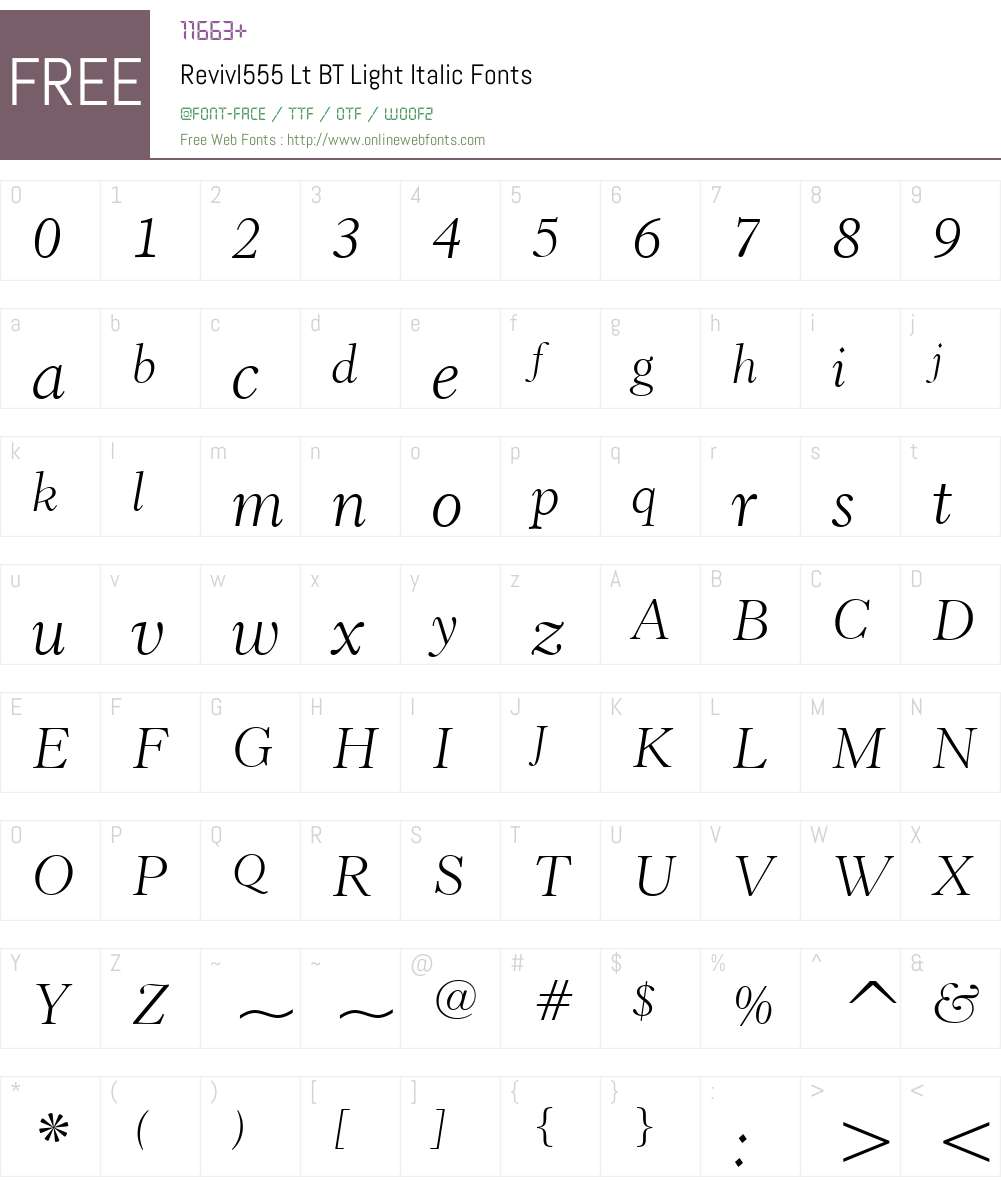 Revivl555 Lt BT Font Screenshots