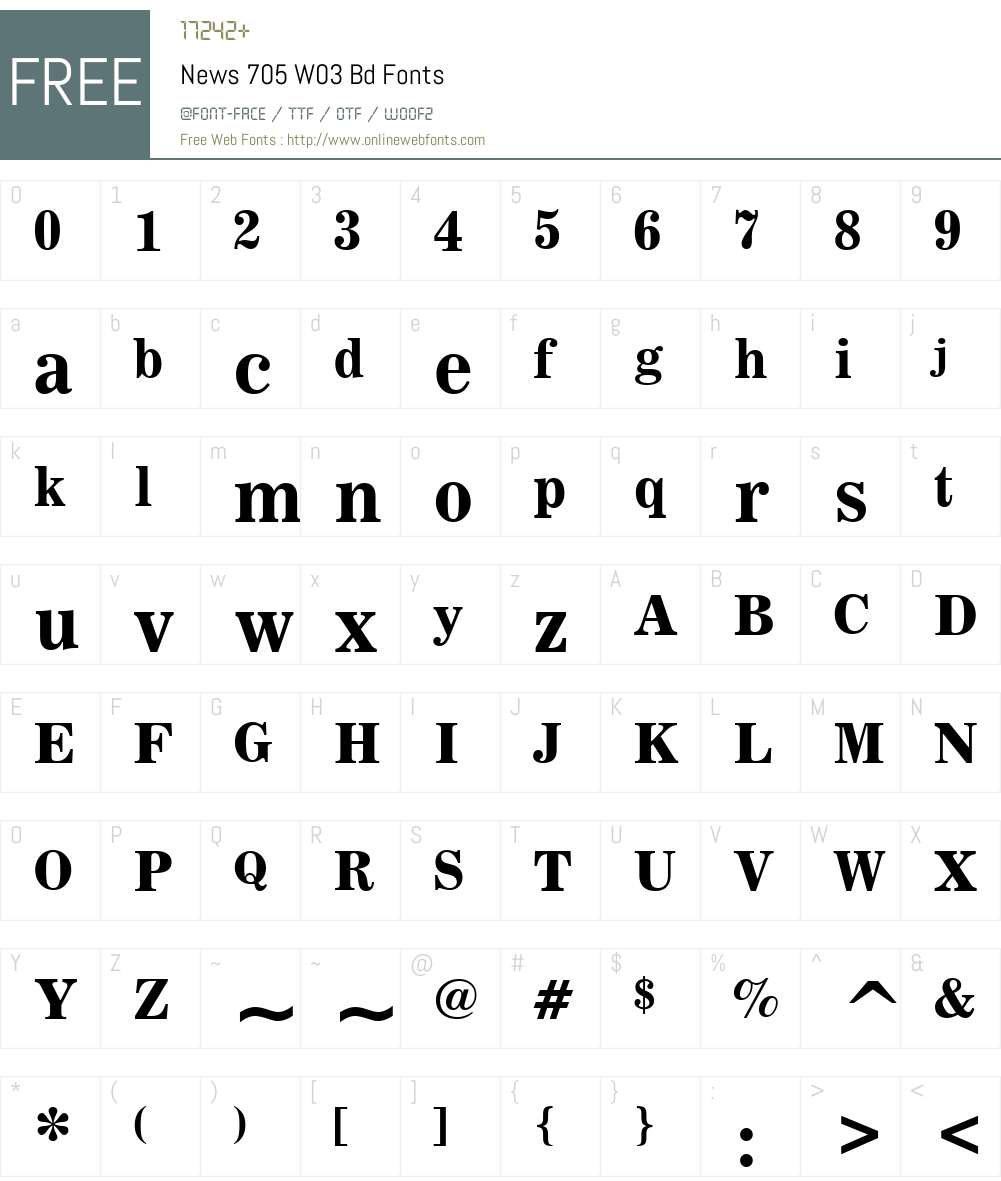 News 705 Font Screenshots