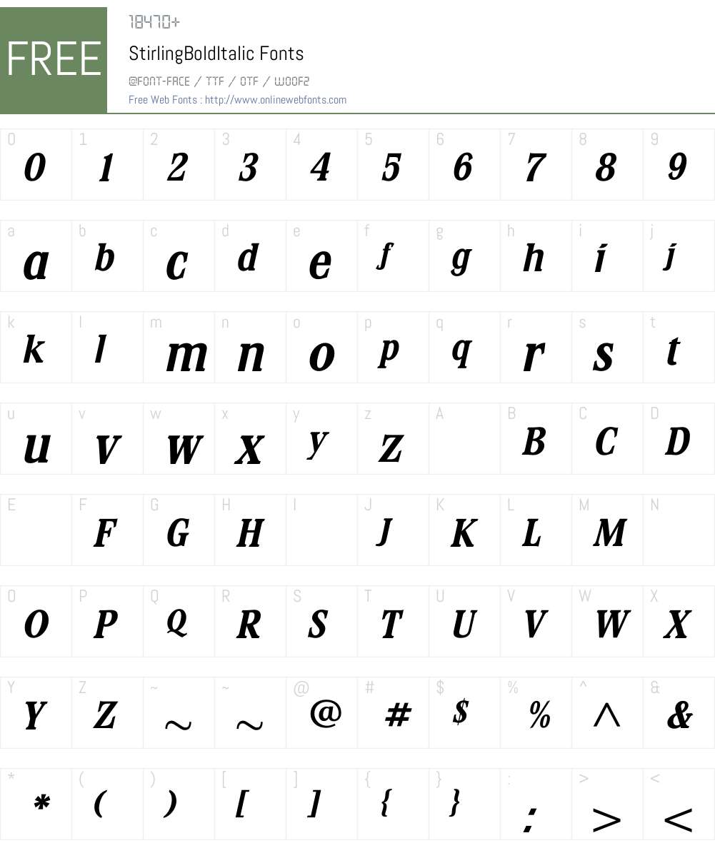 StirlingBoldItalic Font Screenshots