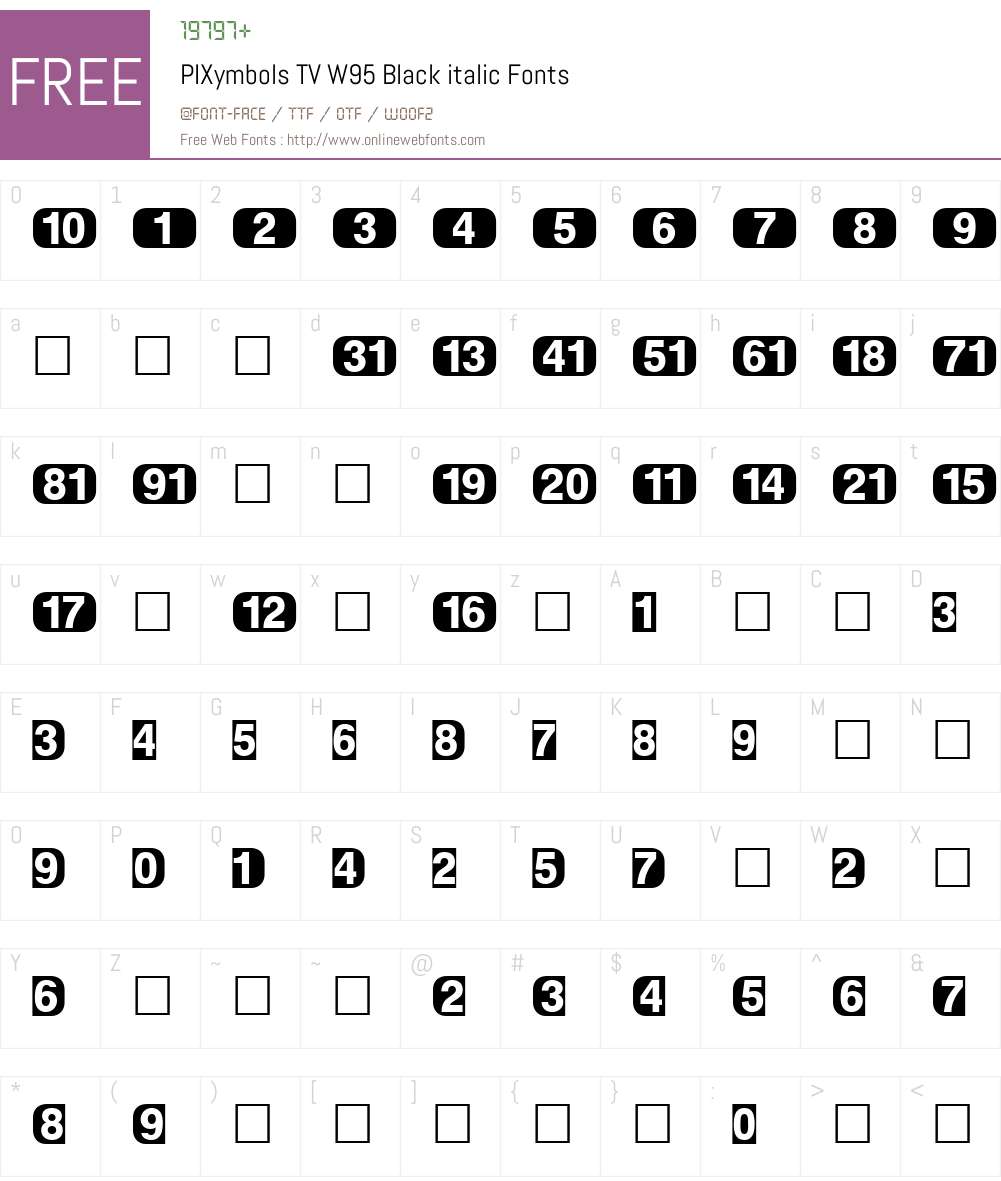 PIXymbolsTVW95-Blackitalic Font Screenshots