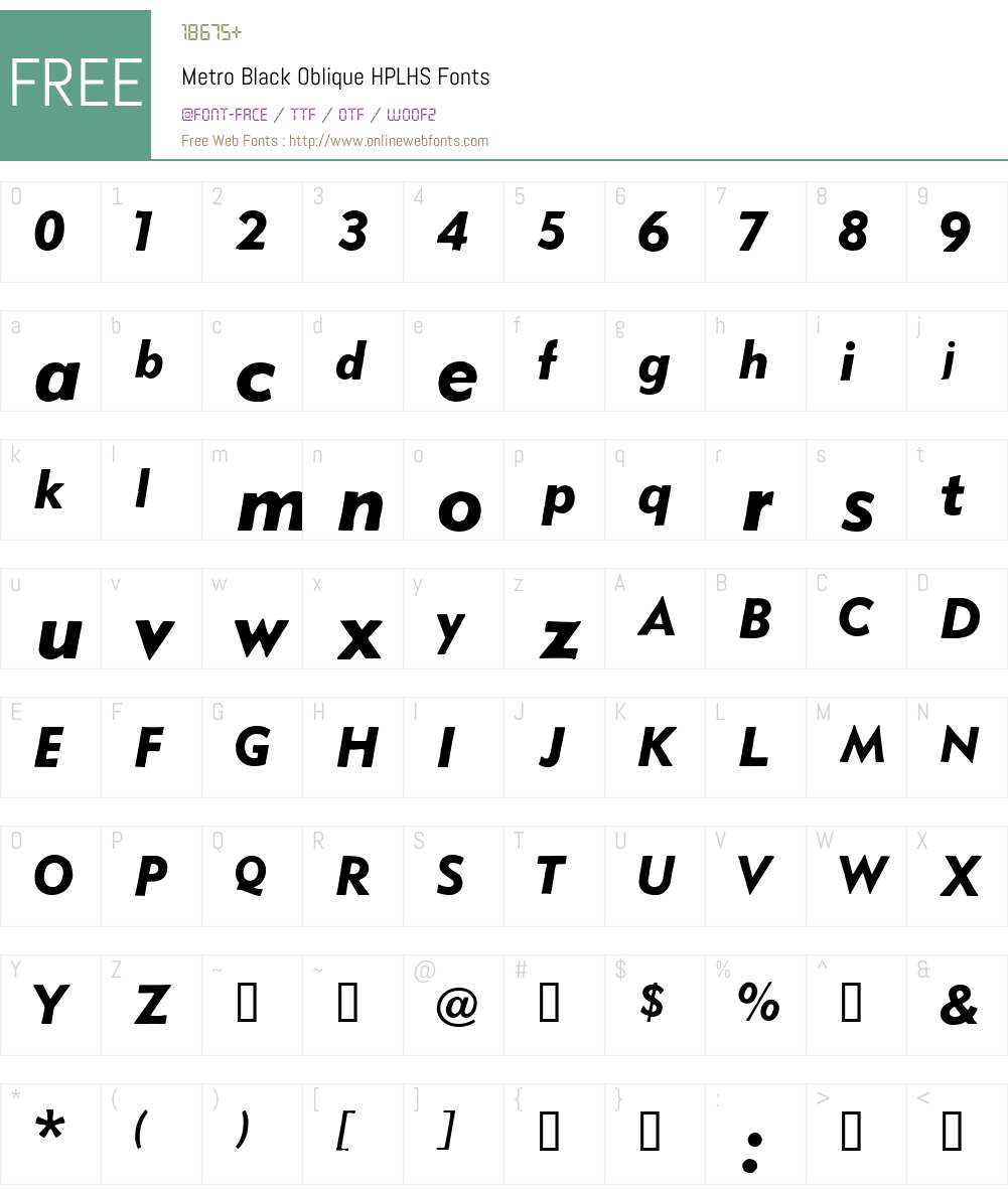 Metro Black Oblique Font Screenshots