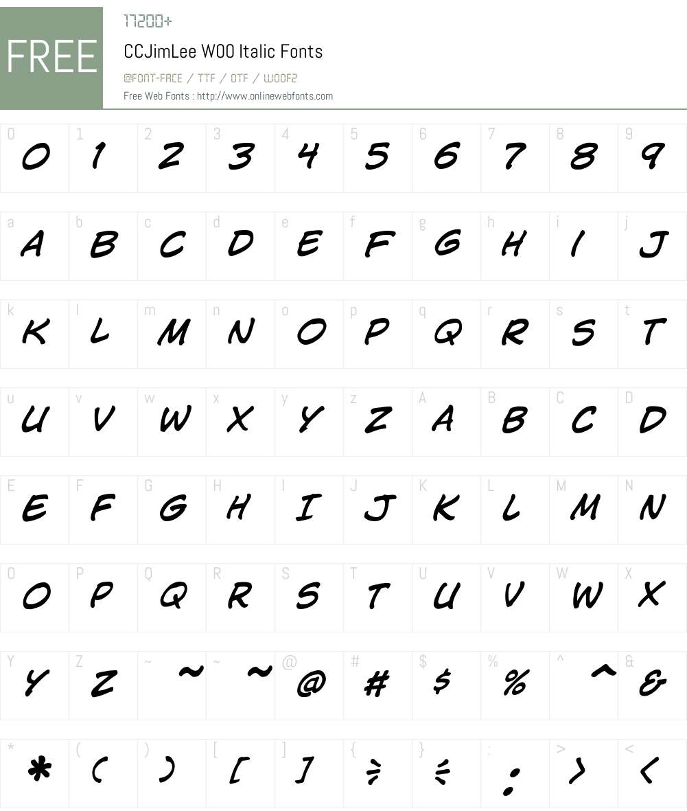 CCJimLeeW00-Italic Font Screenshots