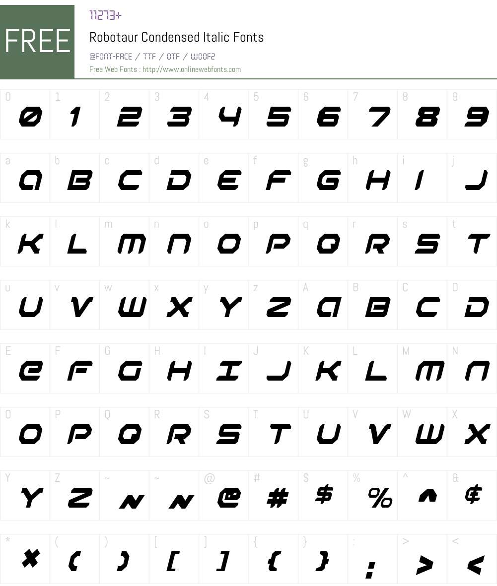 Robotaur Condensed Italic Font Screenshots