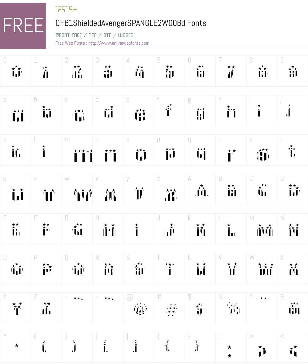 CFB1ShieldedAvengerSPANGLE2W00-Bd Font Screenshots