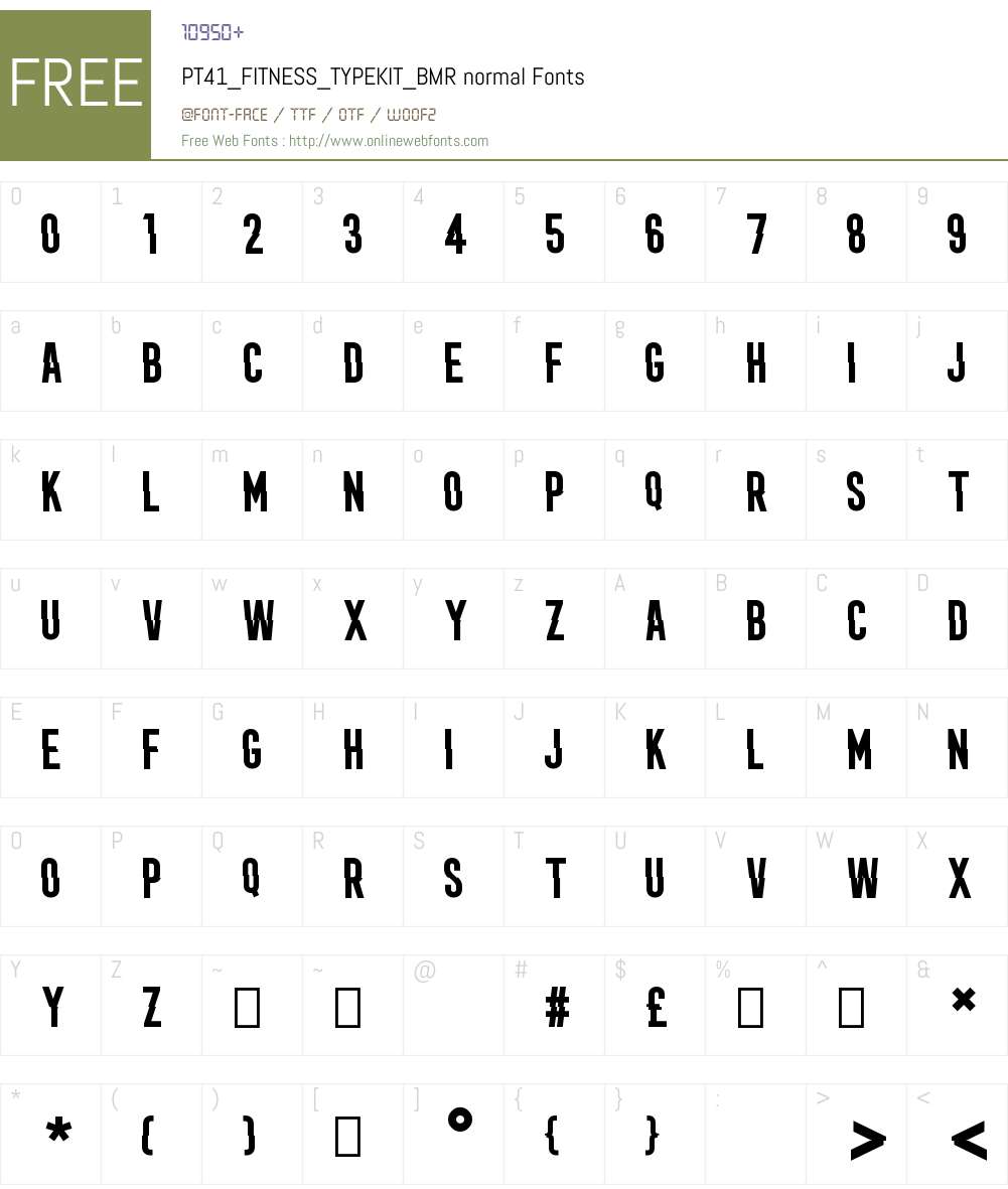 PT41_FITNESS_TYPEKIT_BMR Font Screenshots