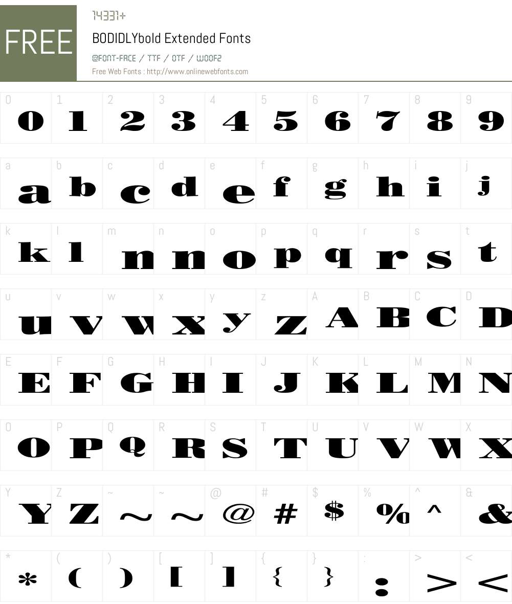 BODIDLYbold Extended Font Screenshots
