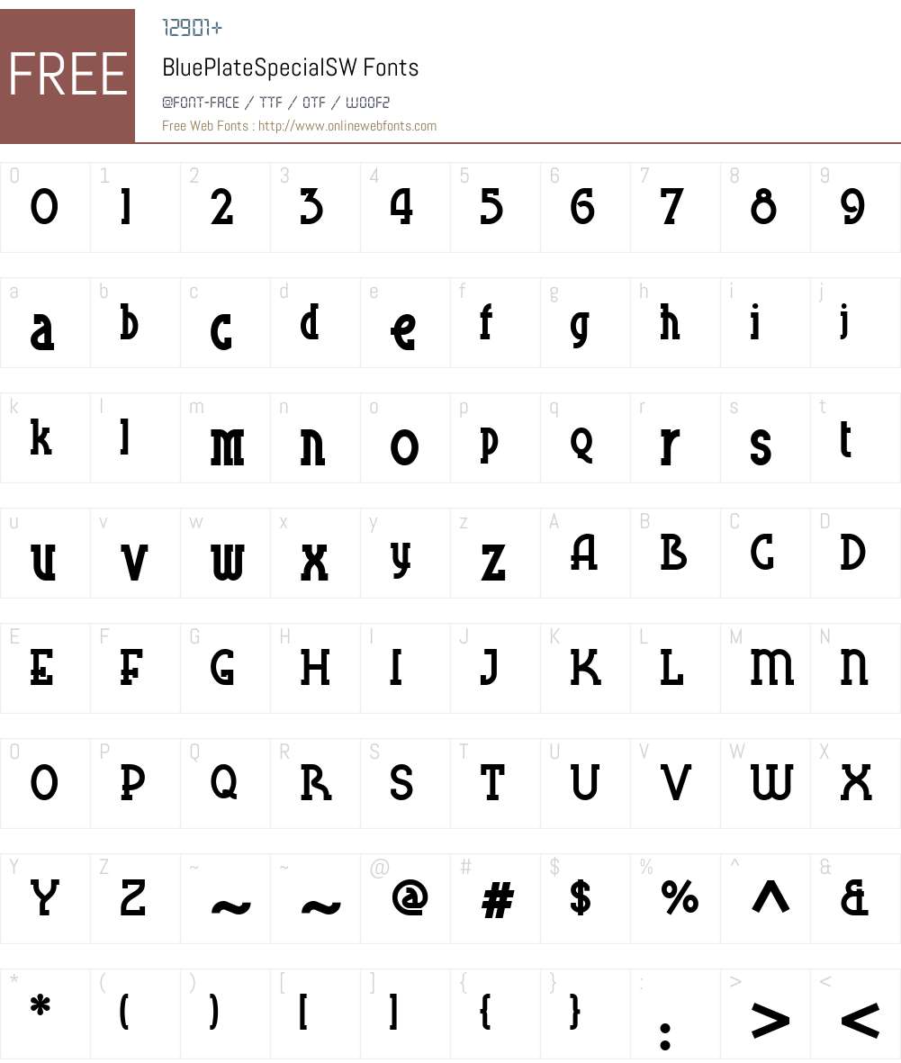 BluePlateSpecialSW Font Screenshots