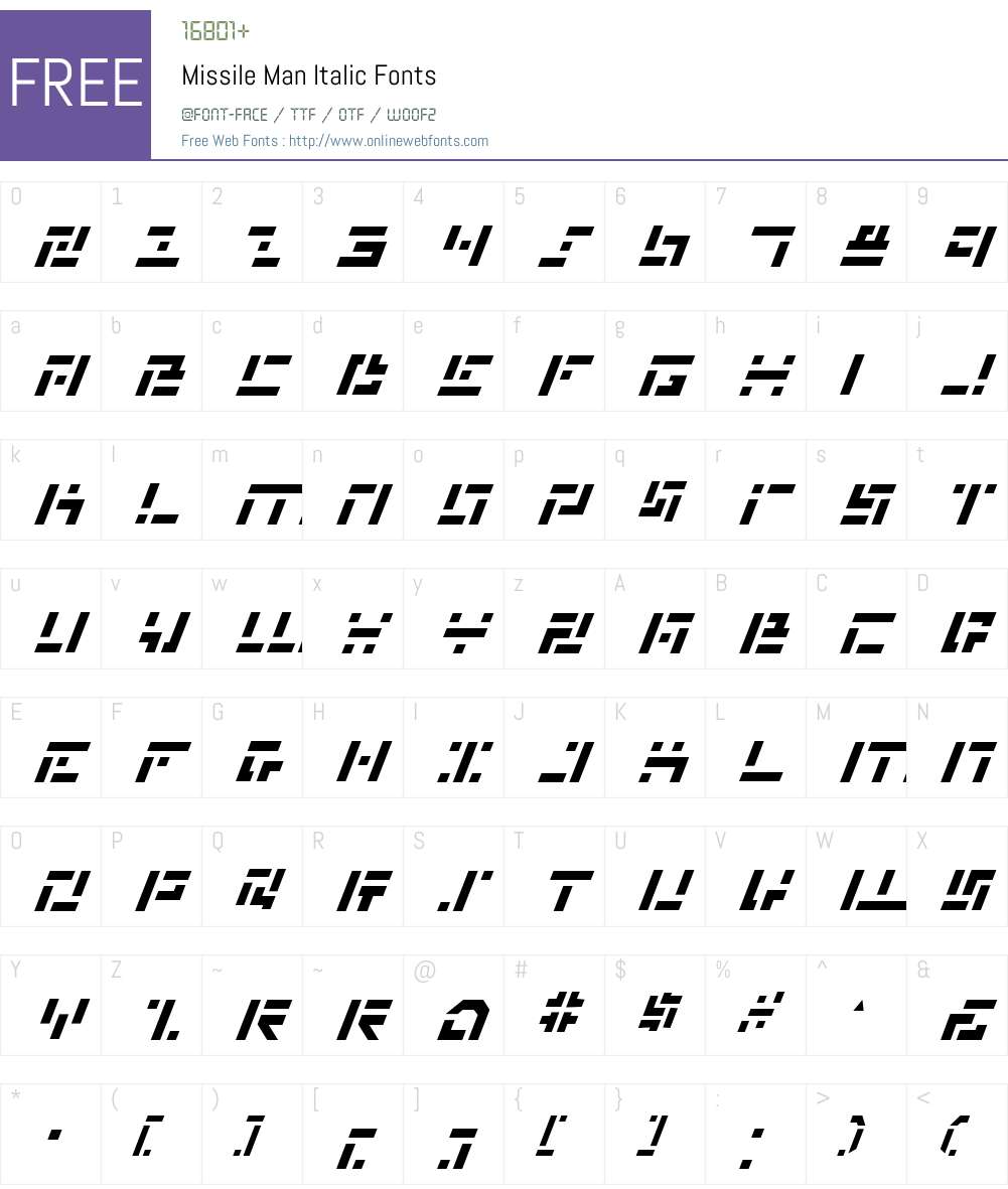 Missile Man Italic Font Screenshots