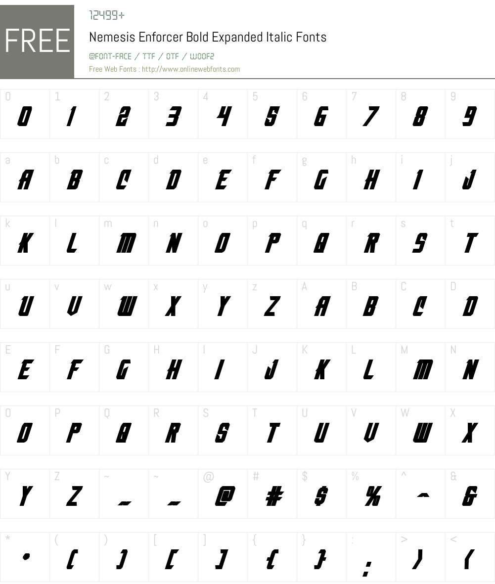 Nemesis Enforcer Bold Expanded Italic Font Screenshots