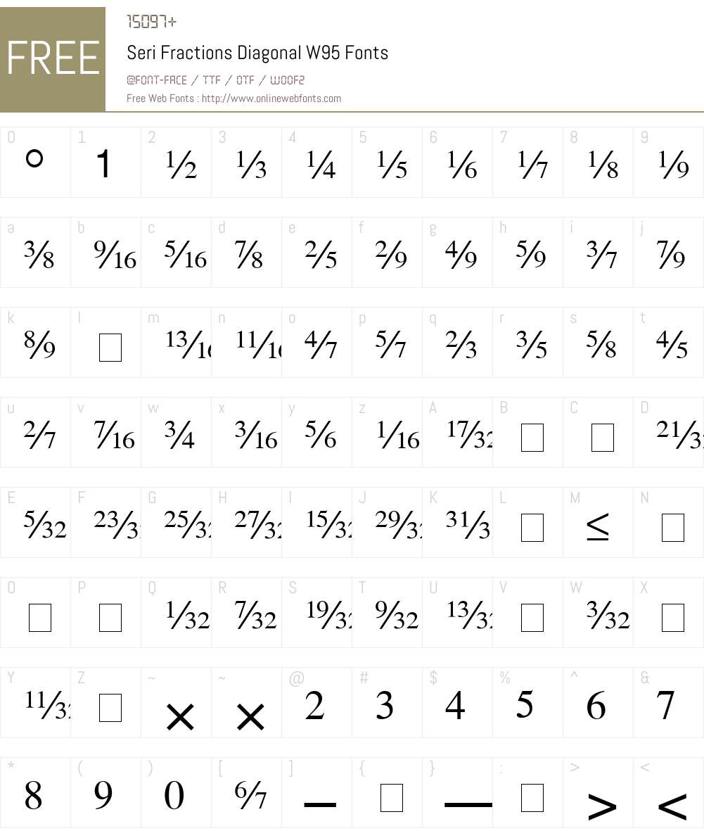 SeriFractionsDiagonalW95 Font Screenshots