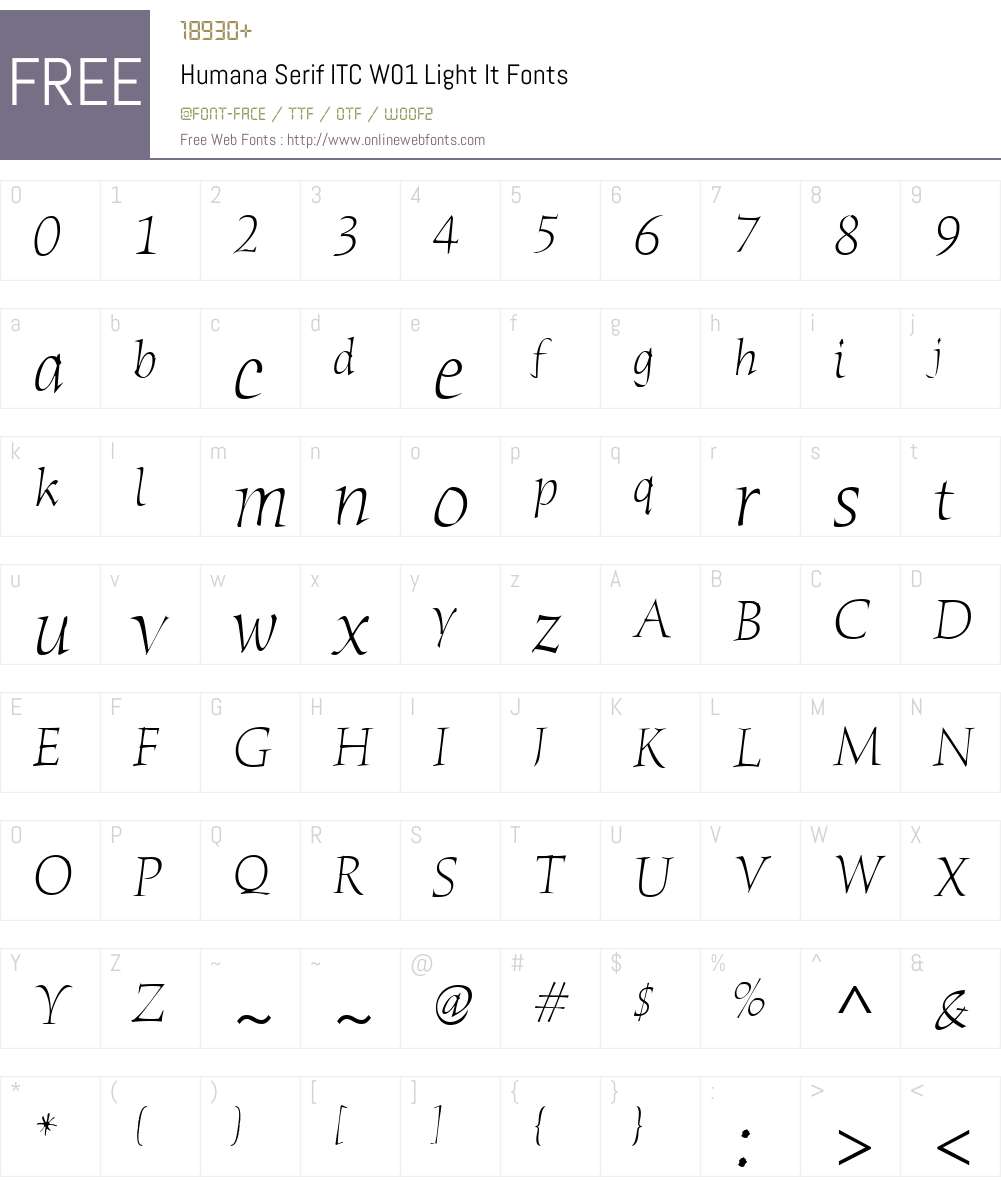 HumanaSerifITCW01-LightIt Font Screenshots