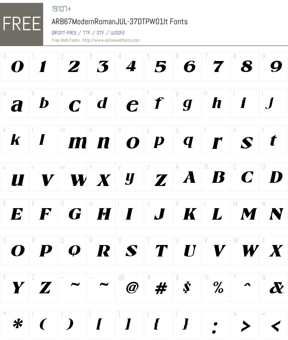 ARB67ModernRomanJUL-37DTPW01-It Font Screenshots