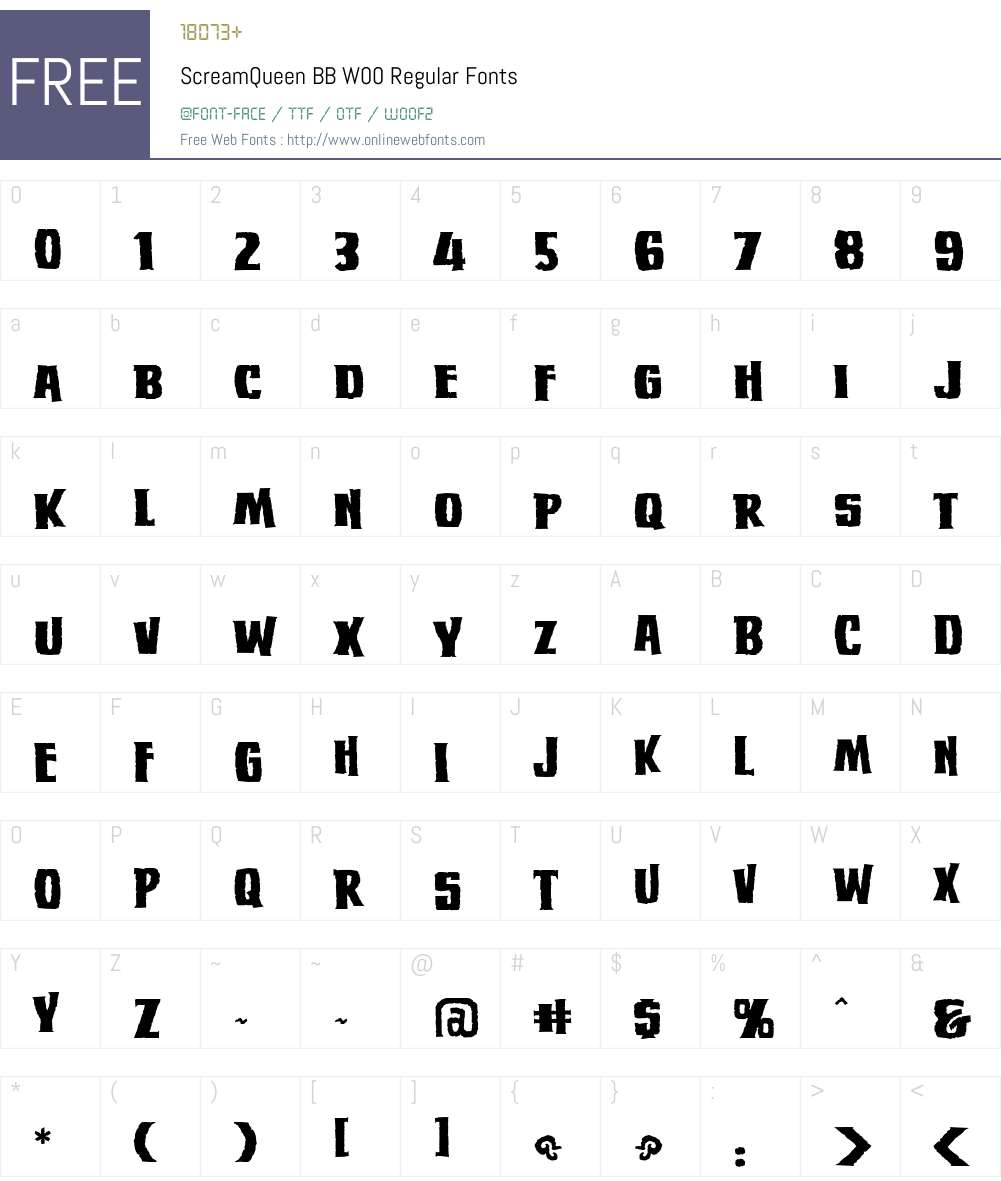 ScreamQueenBBW00-Regular Font Screenshots