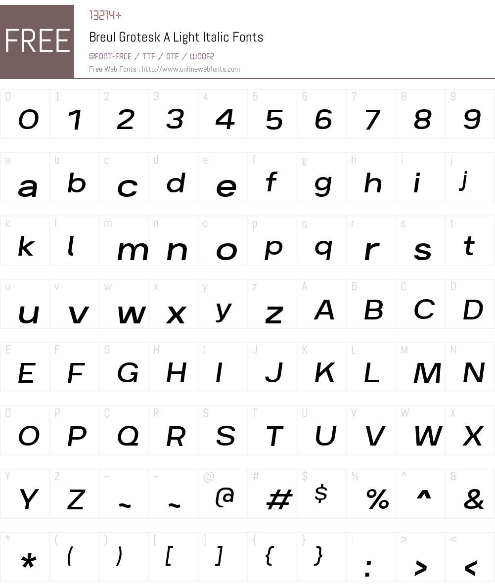 BreulGroteskA-LightItalic Font Screenshots