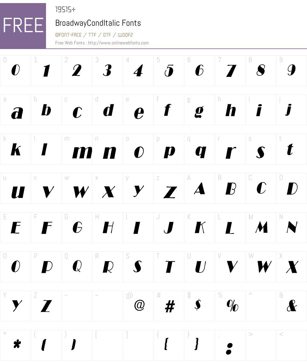 BroadwayCondItalic Font Screenshots